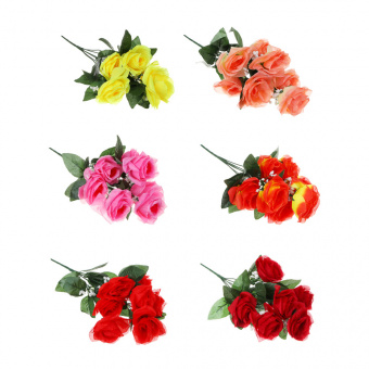 Букет искусственных цветов в виде раскрытых роз с гипсофилами, 36-43см, 6цв LADECOR